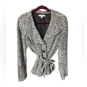 Susan Bristol Vintage Ivory Black Leopard Print Tie Belt Jacket size Medium